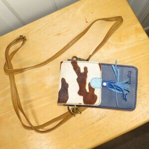 Soruka Leather Cow Print Crossbody Phone Bag Colorblock Western Tassel Small